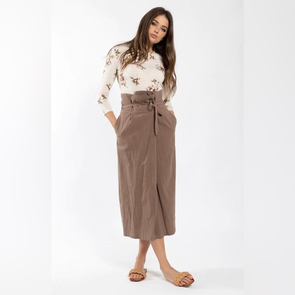 MONN LINEN WRAP SKIRT in Mocha
